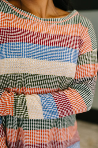 Haptics To Be Determined Drop Shoulder Top in Rust, Olive and Blue