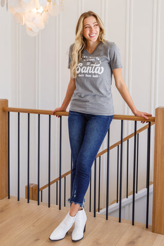 Sew In Love To The Window Graphic V Neck Tee In Gray