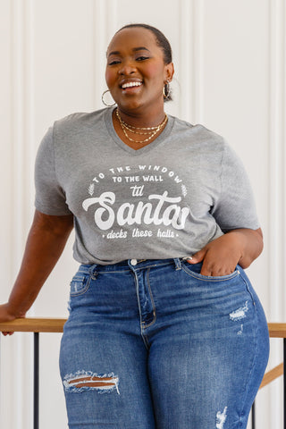 Sew In Love To The Window Graphic V Neck Tee In Gray