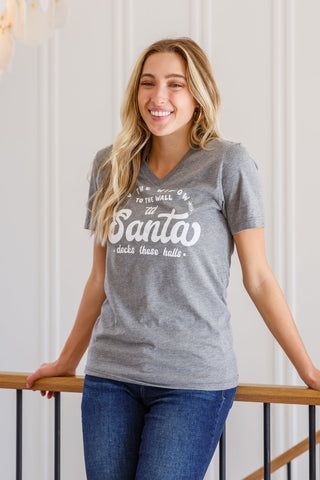 Sew In Love To The Window Graphic V Neck Tee In Gray