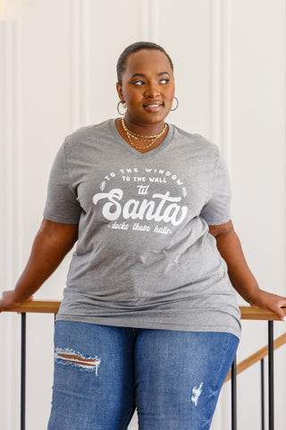 Sew In Love To The Window Graphic V Neck Tee In Gray