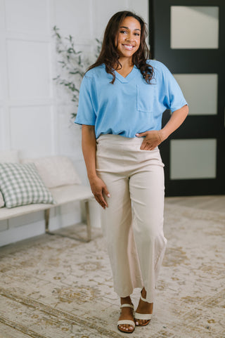 Dear Scarlett Together We're Unlimited Basic V-Neck Tee in Ocean Blue