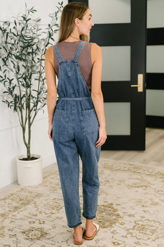 Haptics Too Cute to Compute Waist Tie Overalls in Dark Blue