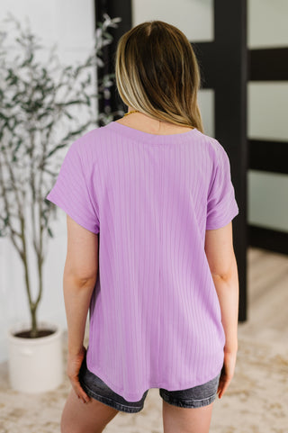 Andree By Unit Top Shelf Basic V-Neck Ribbed Tee in Lavender