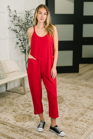 Zenana Totally Me Spaghetti Strap Jumpsuit Ruby