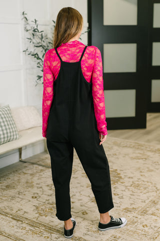 Zenana Totally Me Spaghetti Strap Jumpsuit in Black