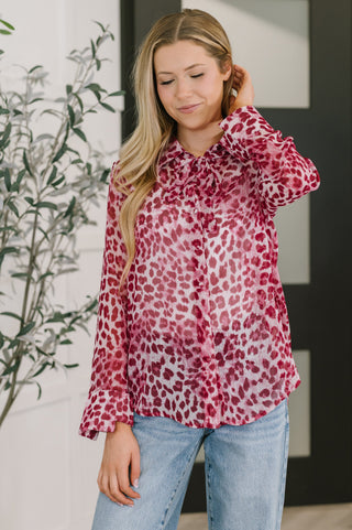 Haptics Totally Not Dramatic Leopard Print Button Down in Hot Pink