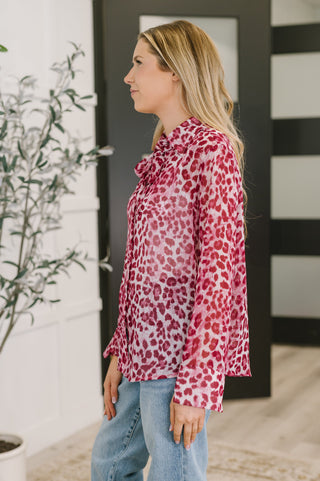 Haptics Totally Not Dramatic Leopard Print Button Down in Hot Pink