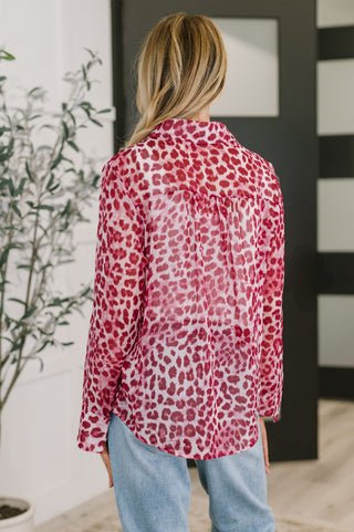 Haptics Totally Not Dramatic Leopard Print Button Down in Hot Pink