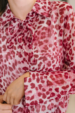 Haptics Totally Not Dramatic Leopard Print Button Down in Hot Pink