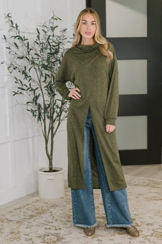 Dear Scarlett Travel City Scape Turtle Neck Tunic in Olive