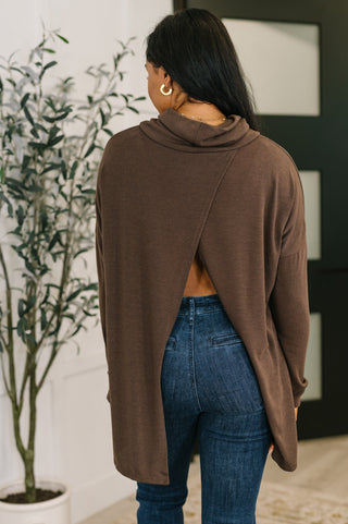 Dear Scarlett Travel Destination Cowl Neck Pullover in Chocolate