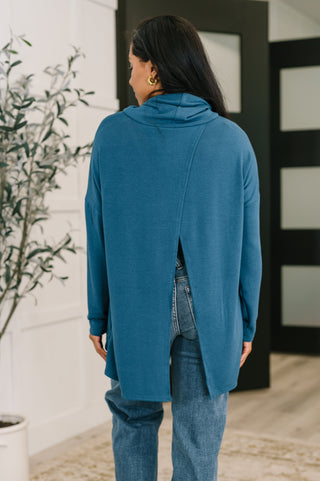 Dear Scarlett Travel Destination Cowl Neck Pullover in Dark Teal