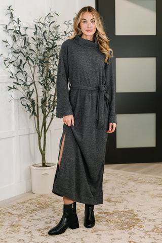 Dear Scarlett Travel Plush Knit Dress in Charcoal