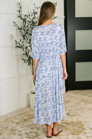 Heyson Tropical Print Gauze Kimono with Elastic Waist Tie in Periwinkle