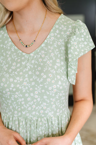 Haptics Twirl Me Softly Flutter Sleeve Dress in Sage