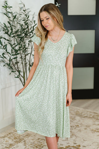 Haptics Twirl Me Softly Flutter Sleeve Dress in Sage