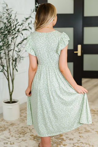 Haptics Twirl Me Softly Flutter Sleeve Dress in Sage