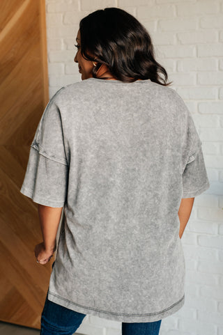One Eleven North Unbothered Mineral Wash Top in Grey