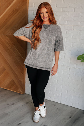 One Eleven North Unbothered Mineral Wash Top in Grey