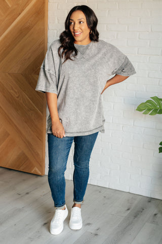 One Eleven North Unbothered Mineral Wash Top in Grey