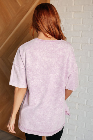 One Eleven North Unbothered Mineral Wash Top in Orchid Petal