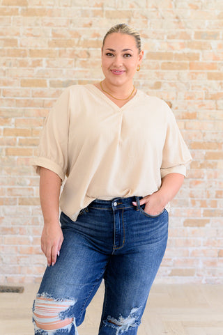 Andree By Unit Up For Anything V-Neck Blouse in Taupe