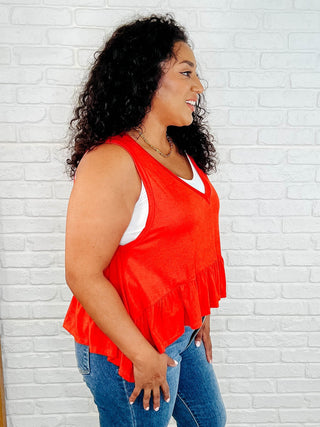 Rae Mode V-Neck Ruffled Peplum in Spicy Orange