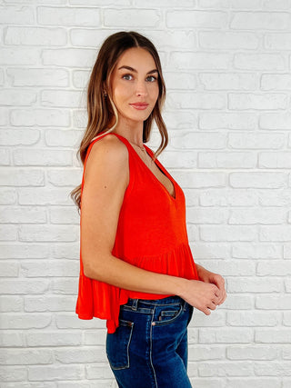 Rae Mode V-Neck Ruffled Peplum in Spicy Orange