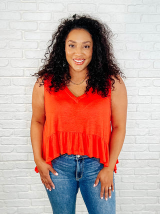 Rae Mode V-Neck Ruffled Peplum in Spicy Orange