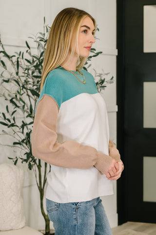 One Eleven North Walk in Central Park Ribbed Knit Color Block Pullover