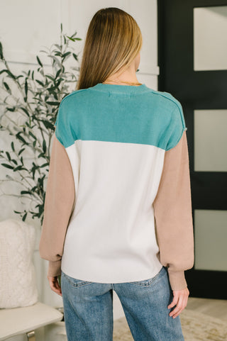 One Eleven North Walk in Central Park Ribbed Knit Color Block Pullover