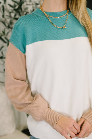 One Eleven North Walk in Central Park Ribbed Knit Color Block Pullover