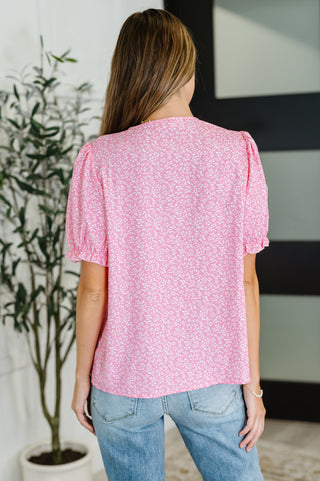 One Eleven North Wander Bloom Embroidered Puff Sleeve Blouse in Pink