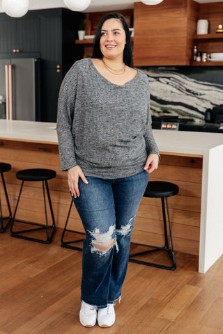 White Birch Warm Thoughts Ribbed Top in Charcoal