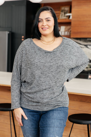 White Birch Warm Thoughts Ribbed Top in Charcoal