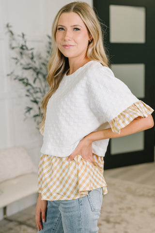 One Eleven North Welcome Me Home Gingham Print Top