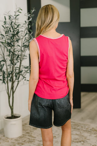 Dear Scarlett Whisper Trim Detailed V-Neck Tank in Hot Pink