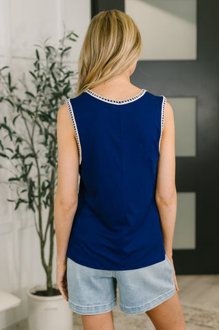 Dear Scarlett Whisper Trim Detailed V-Neck Tank in Navy