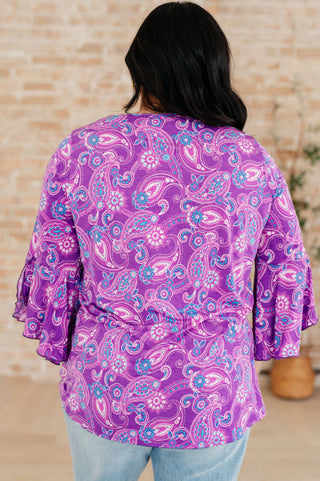 Dear Scarlett Willow Bell Sleeve Top in Lavender Paisley