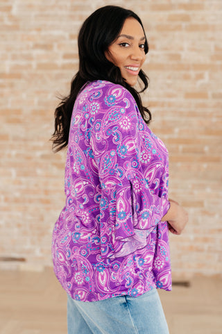 Dear Scarlett Willow Bell Sleeve Top in Lavender Paisley