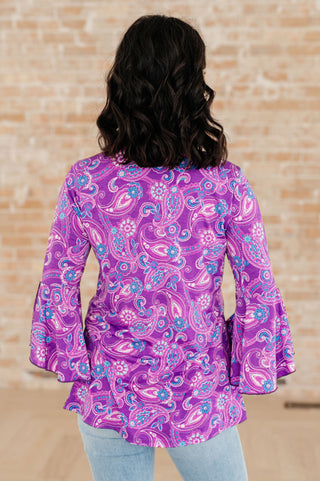 Dear Scarlett Willow Bell Sleeve Top in Lavender Paisley