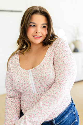 Zenana Wistful Wishes Floral Henley Bodysuit