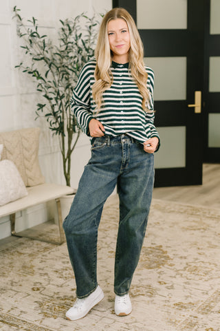 Zenana Won't Be Long Collared Sweater Button Down in in Hunter Green