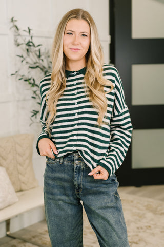 Zenana Won't Be Long Collared Sweater Button Down in in Hunter Green
