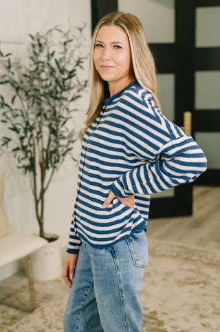 Zenana Won't Be Long Collared Sweater Button Down in Navy
