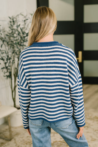 Zenana Won't Be Long Collared Sweater Button Down in Navy