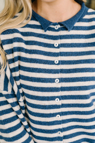 Zenana Won't Be Long Collared Sweater Button Down in Navy