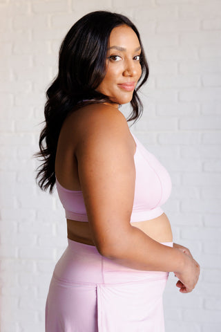 Rae Mode Working Out My Ego Cross Back Sports Bra in Mauve Peony
