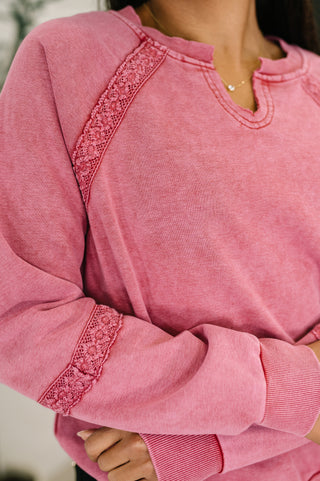 One Eleven North You're Into Me Lace Detail Relaxed Pullover